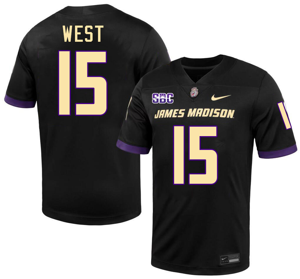 #15 Sahir West JMU Jersey,James Madison Dukes Football Jerseys Stitched-Black #15 Sahir West JMU Jersey,James Madison Dukes Football Jerseys Stitched-Black